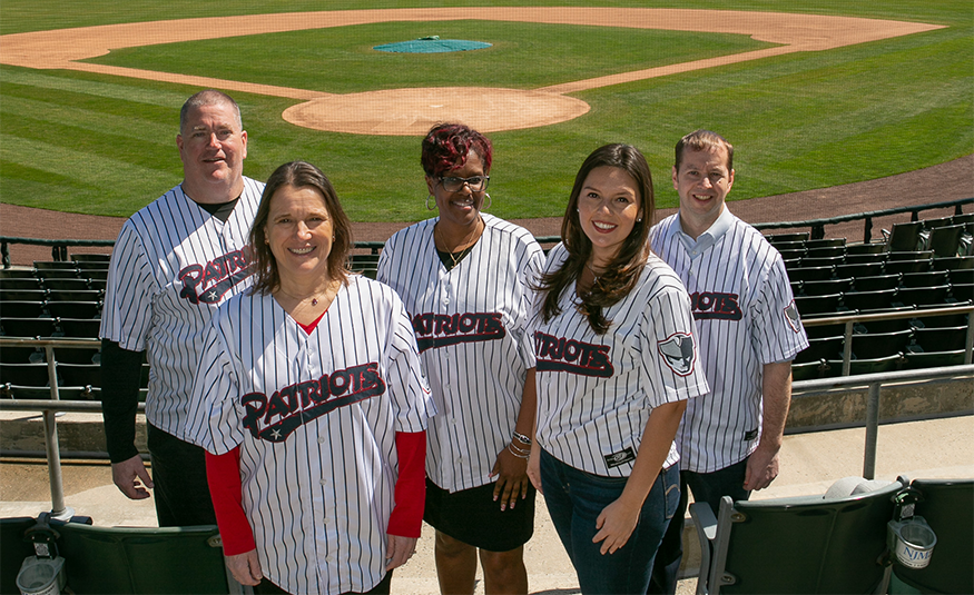 From left, standing on the ballfield at TD Bank Ballpark in Bridgewater: Somerset County Commissioner Paul Drake, Commissioner Deputy Director Melonie Marano, Commissioner Director Shanel Robinson, and Commissioners Sara Sooy and Douglas Singleterry. PROVIDED BY SOMERSET COUNTY