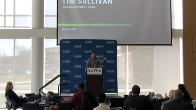 New Jersey Economic Development Authority CEO addresses the participants of the New Jersey Founders & Funders All-Stars event March 20, 2025, at The College of New Jersey.