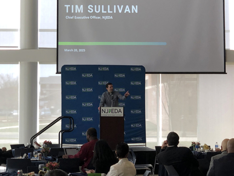 New Jersey Economic Development Authority CEO addresses the participants of the New Jersey Founders & Funders All-Stars event March 20, 2025, at The College of New Jersey.