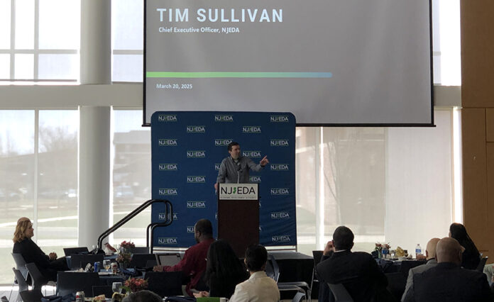 New Jersey Economic Development Authority CEO addresses the participants of the New Jersey Founders & Funders All-Stars event March 20, 2025, at The College of New Jersey.