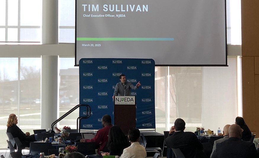 Founders-Funders_Sullivan_FF7 New Jersey Economic Development Authority CEO addresses the participants of the New Jersey Founders & Funders All-Stars event March 20, 2025, at The College of New Jersey.