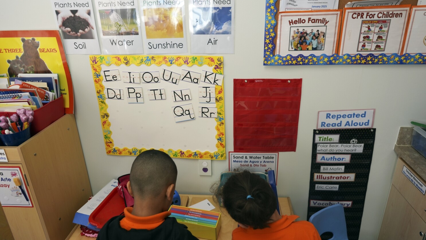 FILE - Students help put away supplies at the end of a reading and writing lesson at the Head Start program run by Easterseals, an organization that gets about a third of its funding from the federal government, Wednesday, Jan. 29, 2025, in Miami. (AP Photo/Rebecca Blackwell, File)