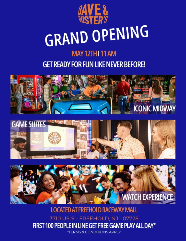 Explore New Jersey Sports Bar’s, Dave & Buster’s Grand Opening at Freehold Mall – May 12, 2025