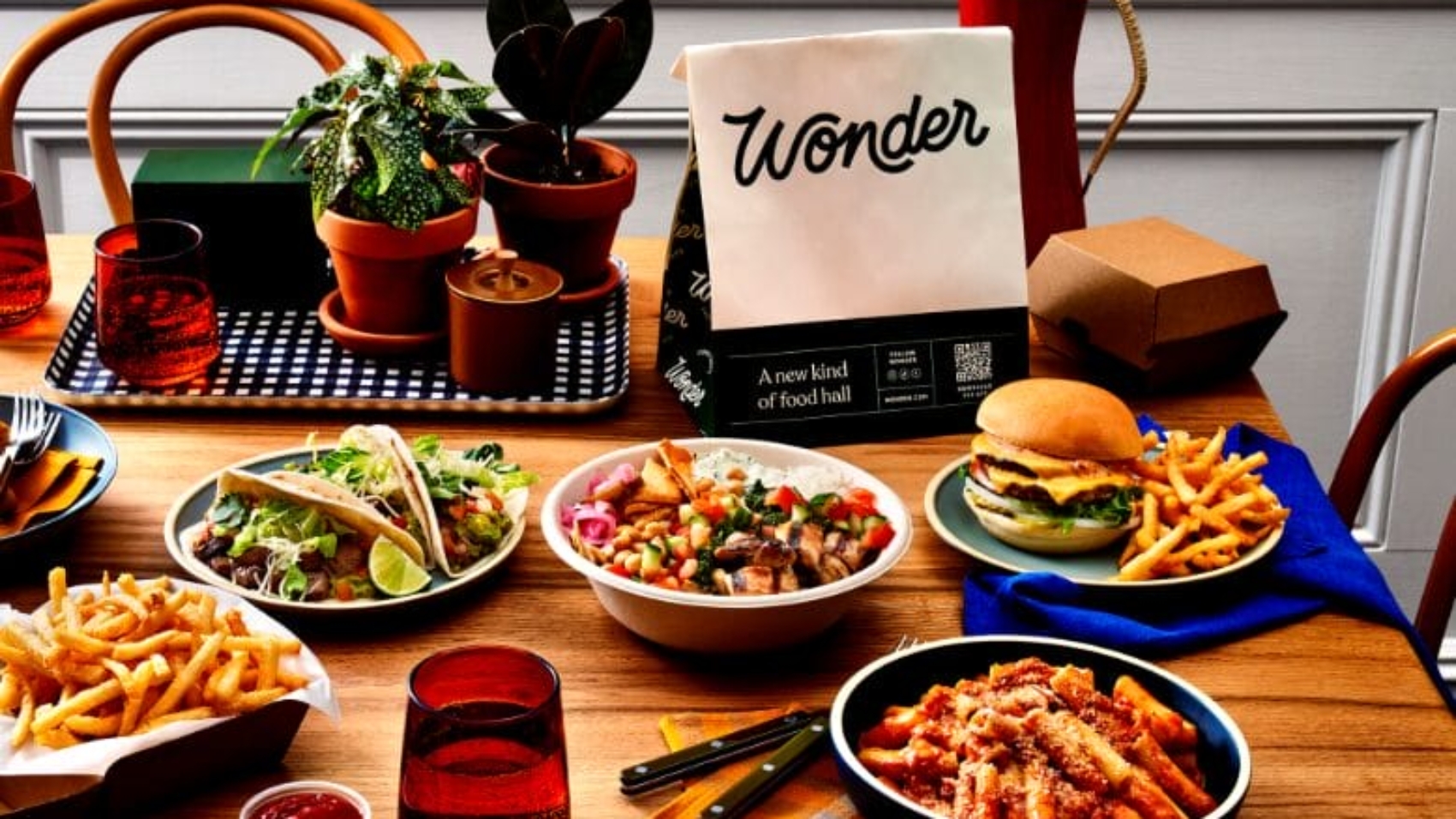 Food on tabletop ordered from Wonder in New Jersey