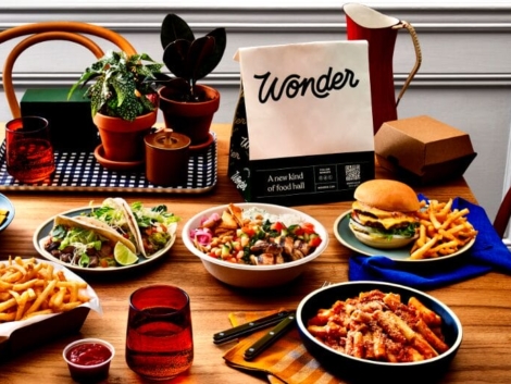 Food on tabletop ordered from Wonder in New Jersey