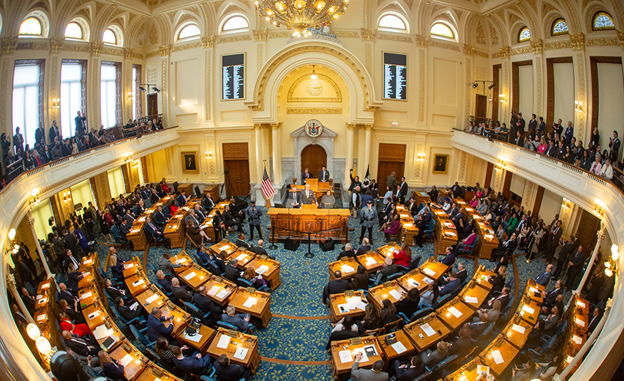 Gov. Phil Murphy delivered his Fiscal Year 2026 Budget Address in the general assembly chambers of the State House on Feb. 25, 2025.
