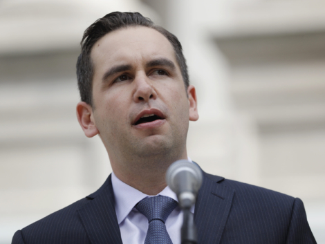 Jersey City Mayor Steve Fulop speaks during a news conference announcing Obama administration ambassador Phil Murphy's bid in next year's gubernatorial elections, Wednesday, Sept. 28, 2016, in Jersey City, N.J. Fulop had been expected to enter the race, but will instead run for re-election in Jersey City. (AP Photo/Julio Cortez)