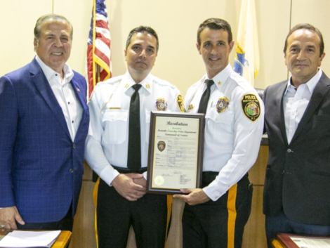 Morris County officials honor the Montville police department on the 100th anniversary of its founding.