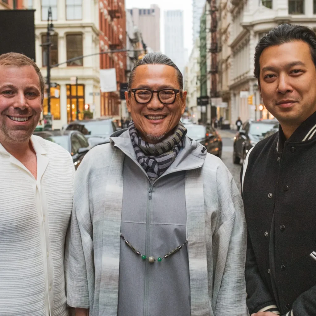 Montclair-Hospitality-Group-CEO-Joey-Simons-Chef-Masaharu-Morimoto-and-Montclair-Hospitality-Group-Founder-Luck-Sarabhayavanija-scaled