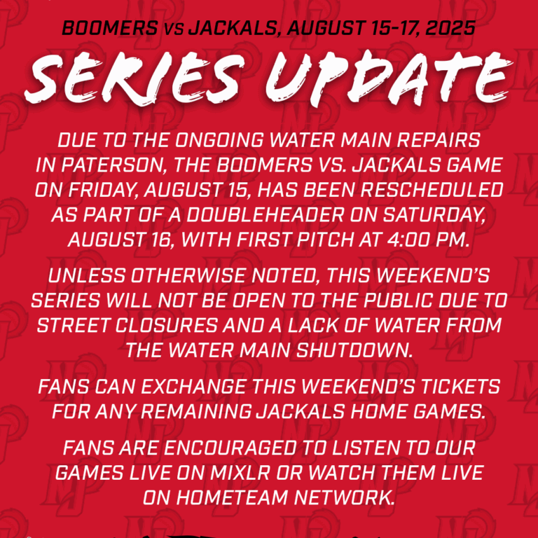 New Jersey Jackals Update: Schedule Changes and Fan Information for August 15–16 Series