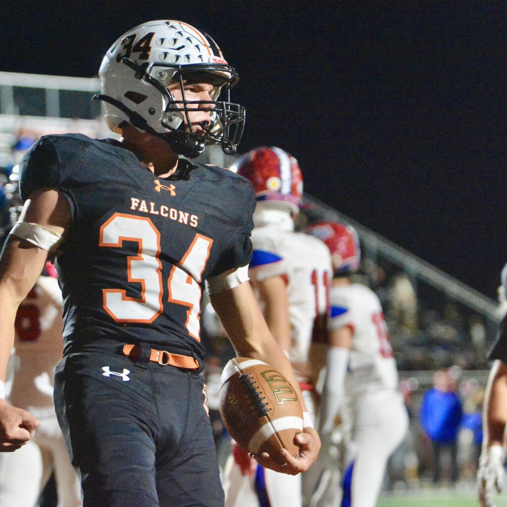 Pennsbury running back Luke Beighley, 34, reacts to scoring a...