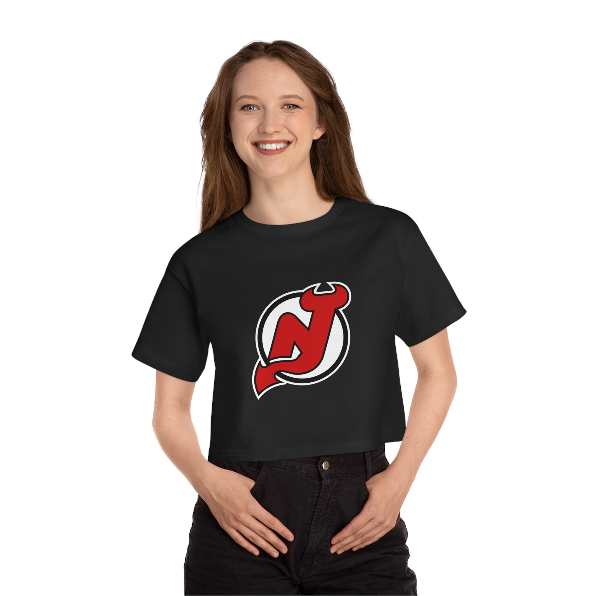 New Jersey Devils Champion Women's Heritage Cropped T-Shirt - Image 6