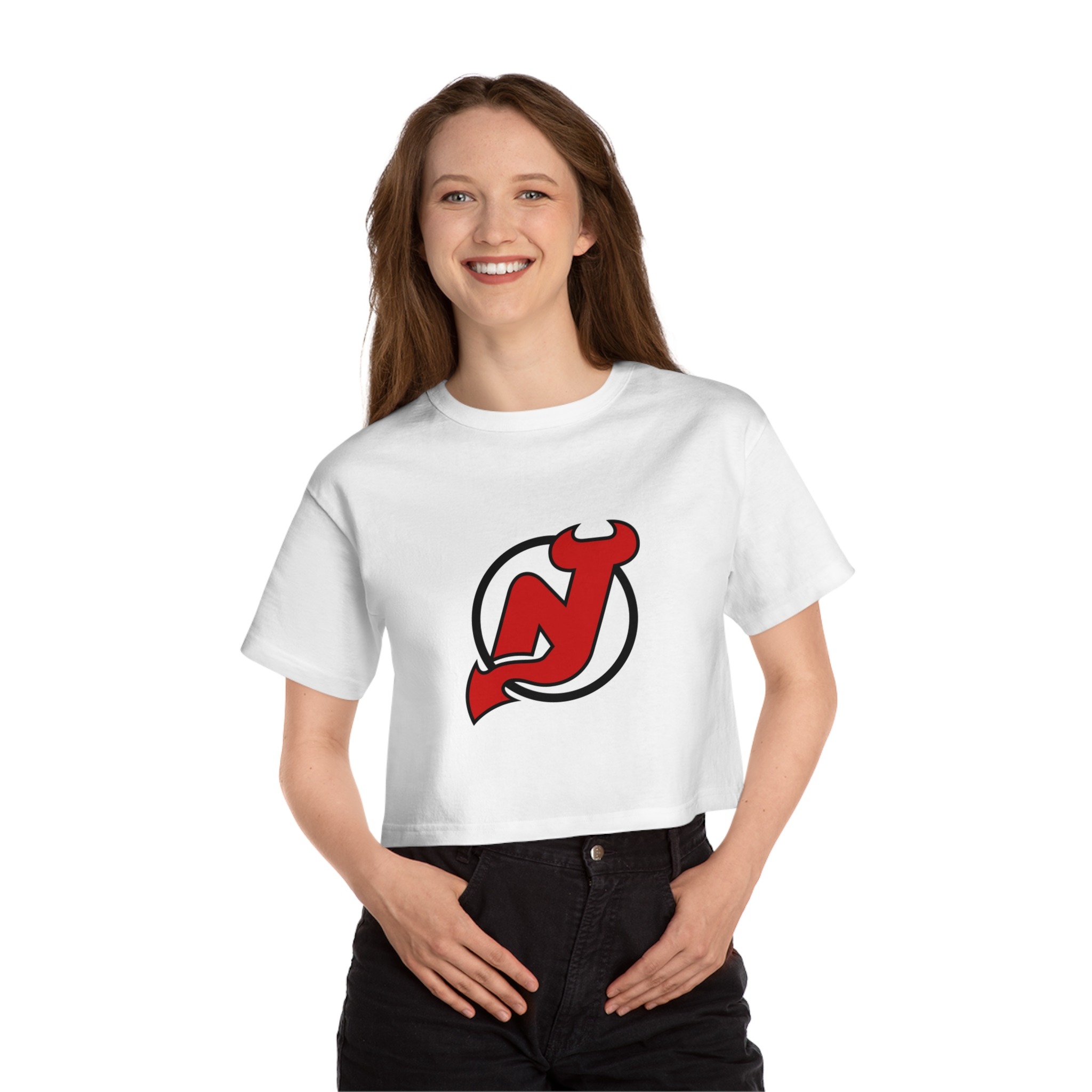 New Jersey Devils Champion Women's Heritage Cropped T-Shirt - Image 3