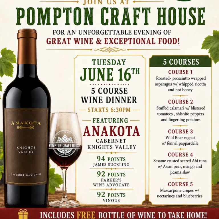 Pompton Craft House Elevates New Jersey’s Craft Beverage Scene with Exclusive Anakota Wine Dinner Experience