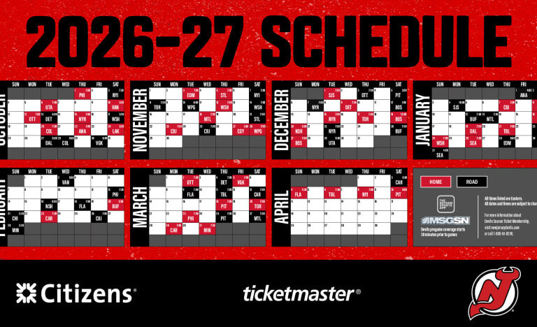 Devils Unveil Full 2026-27 Schedule, Opening 44th Season at Home Against the Flyers
