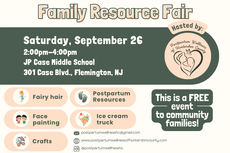 Family Resource Fair 2026 flyer, Postpartum Wellness of Hunterdon County